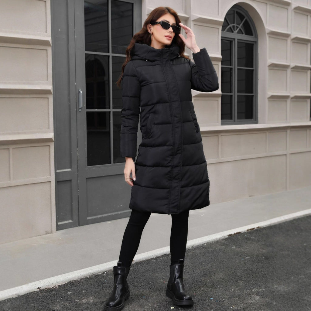 Women’s Long Hooded Puffer Coat – Warm, Slim Fit and Cold-Resistant