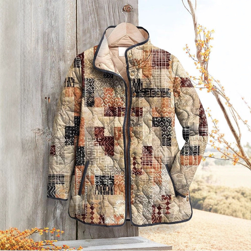 Women’s Quilted Patchwork Cotton Jacket – Vintage Printed Coat