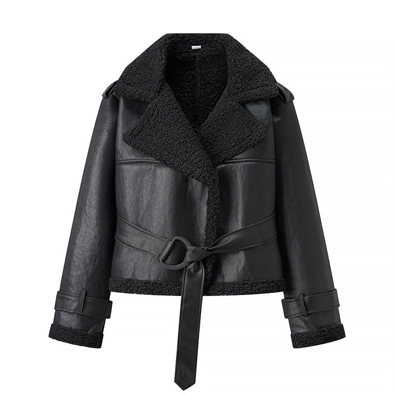Women’s Leather Aviator Jacket – Short and Shearling-Lined
