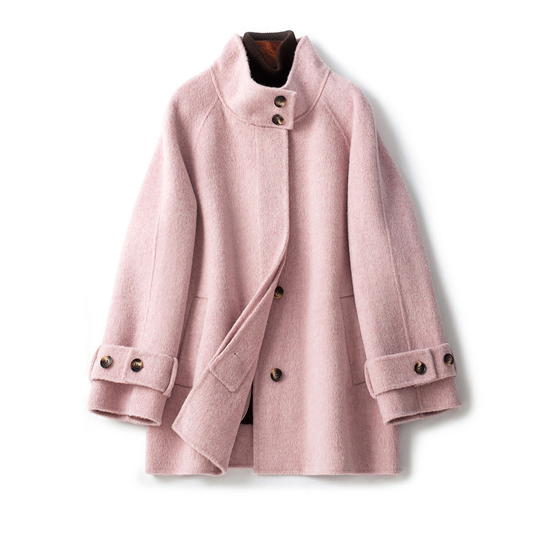Women's Double-Sided Cashmere Coat – Mid-Length Wool Blend Elegance