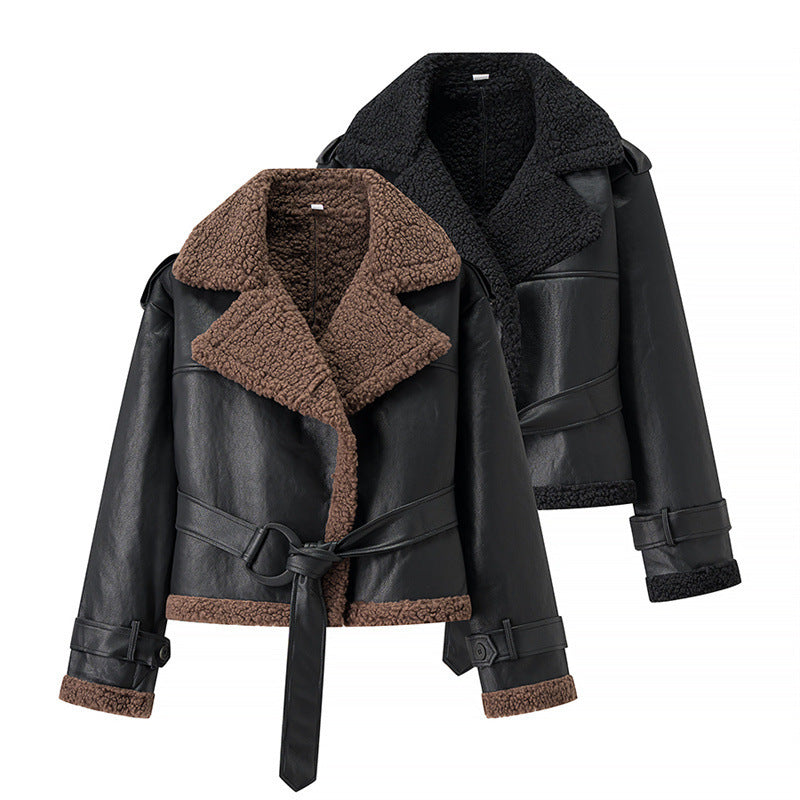 Women’s Leather Aviator Jacket – Short and Shearling-Lined