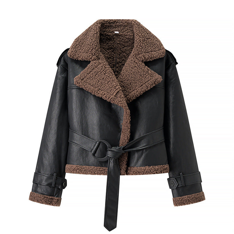 Women’s Leather Aviator Jacket – Short and Shearling-Lined