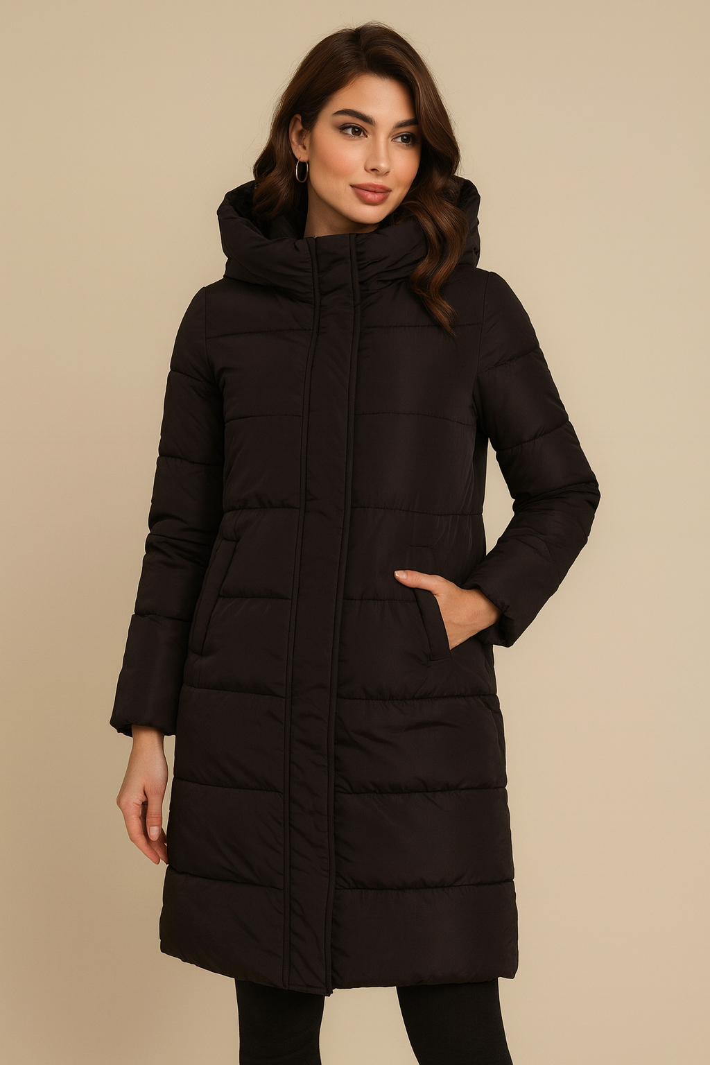 Women’s Long Hooded Puffer Coat – Warm, Slim Fit and Cold-Resistant