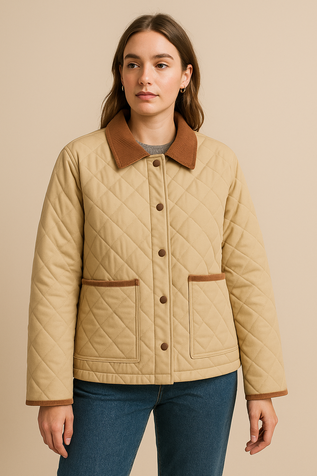 Women’s Corduroy Lapel Quilted Jacket – Short, Warm and Casual
