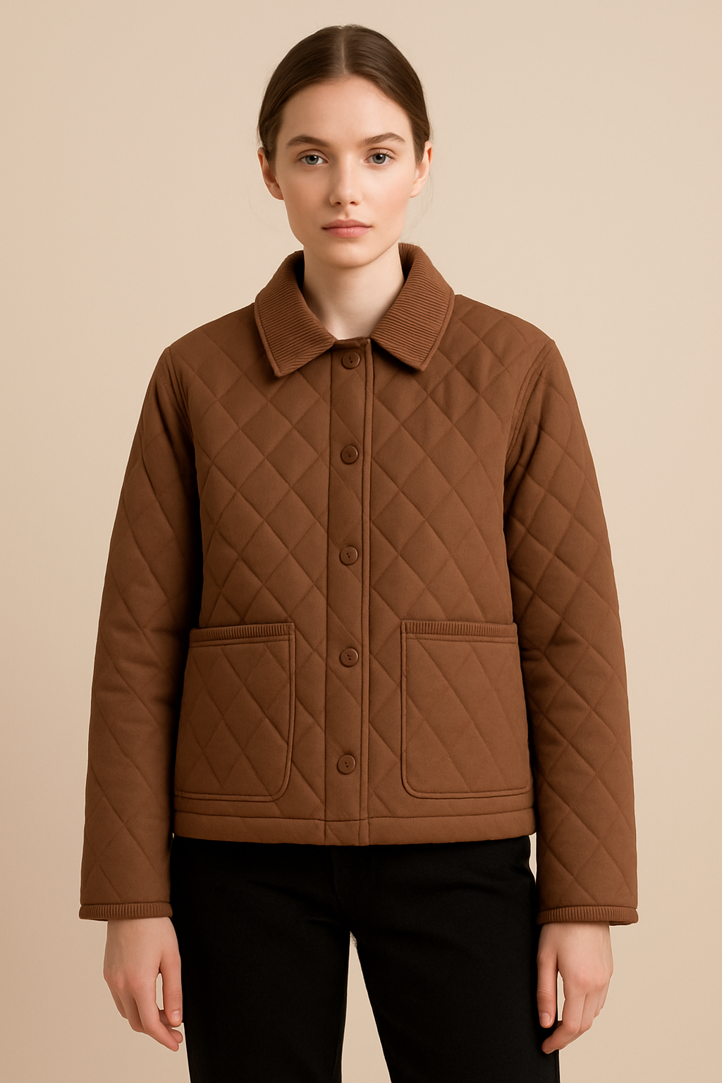 Women’s Corduroy Lapel Quilted Jacket – Short, Warm and Casual