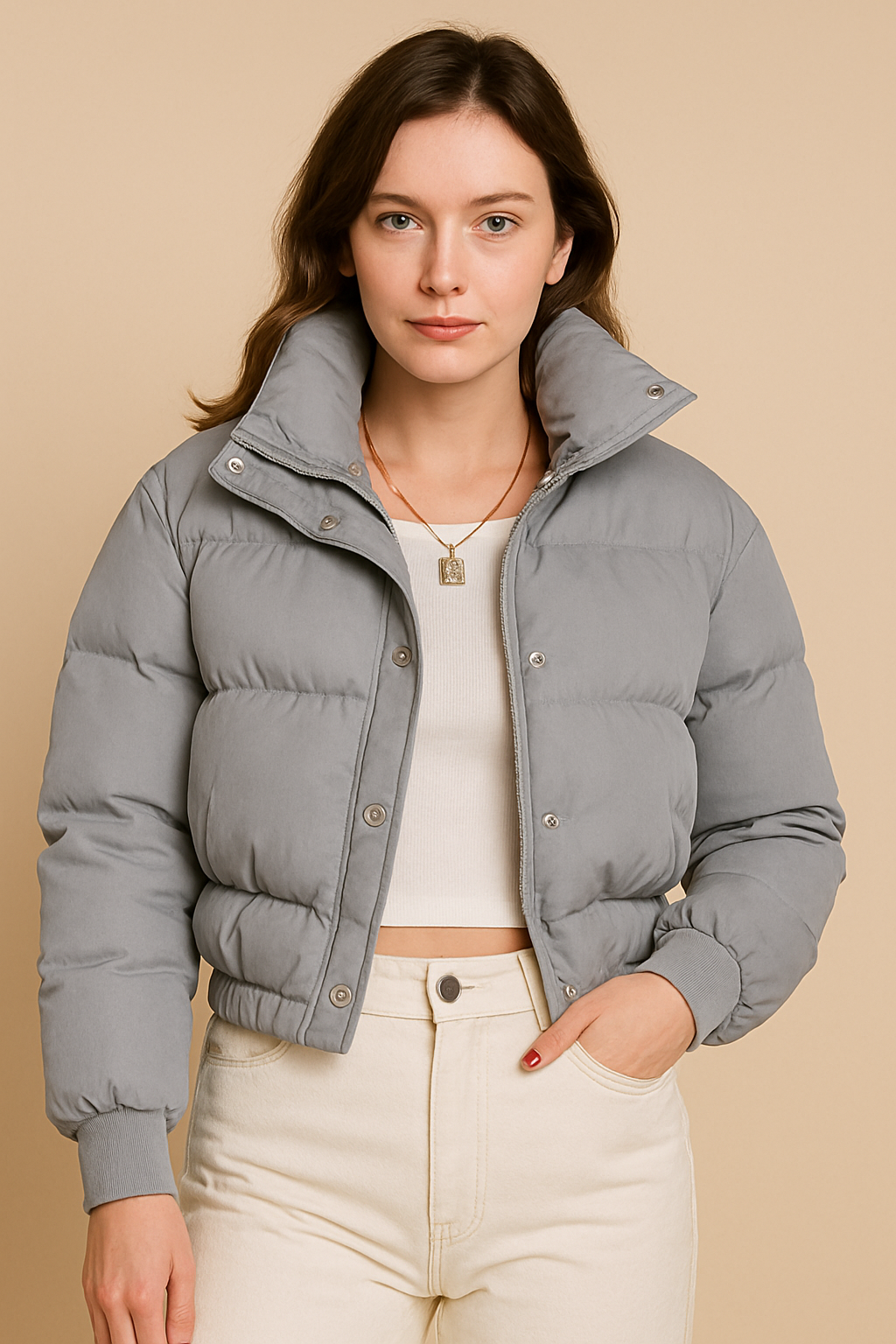 Women’s Cropped Puffer Jacket – Lightweight, Warm and Casual