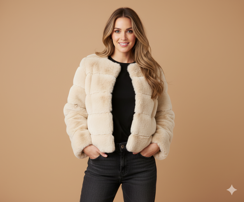 Women's Luxury Faux Fur Coat – Horizontal Stitch Design