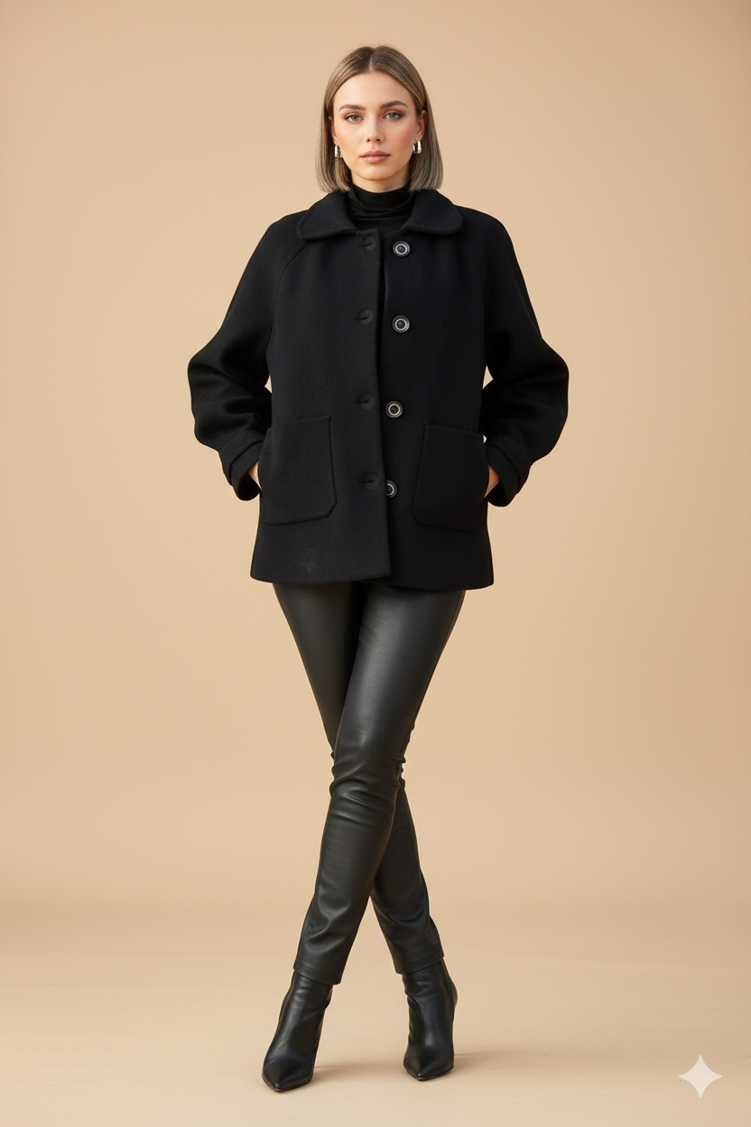 Women's Loose Wool Coat – Casual Lapel Jacket with Pockets