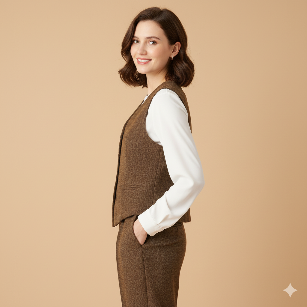 British Old Money Style Woolen Vest – Elegant Women’s Spring Waistcoat