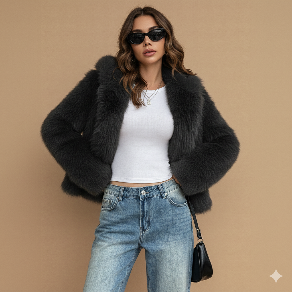 Women's Luxury Faux Fur Long Sleeve Coat – Elegant Winter Outerwear