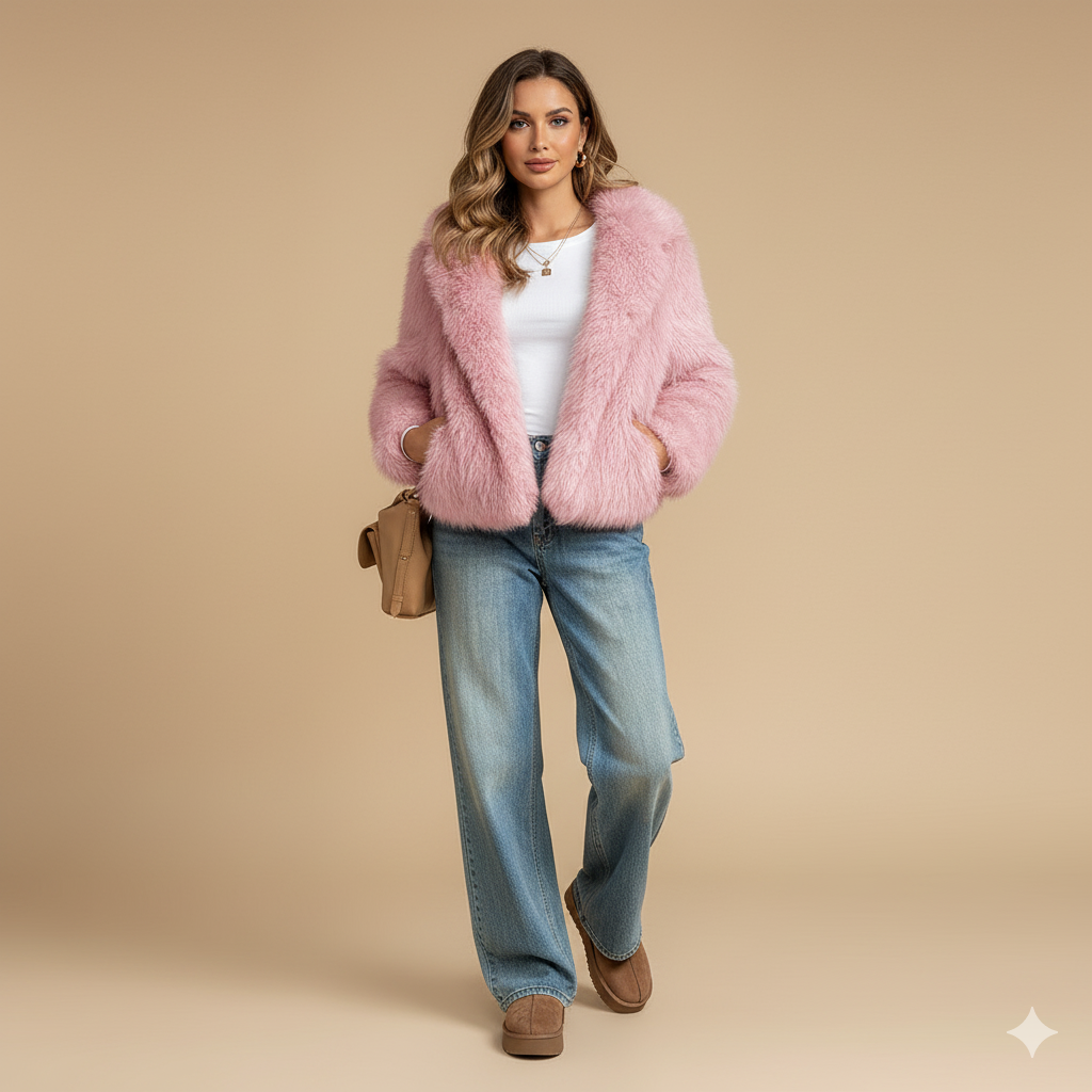Women's Luxury Faux Fur Long Sleeve Coat – Elegant Winter Outerwear