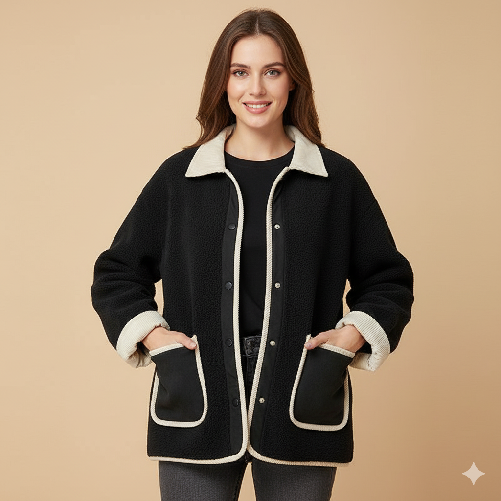 Women’s Thick Fleece Splicing Jacket – Soft Warm Sherpa Outerwear