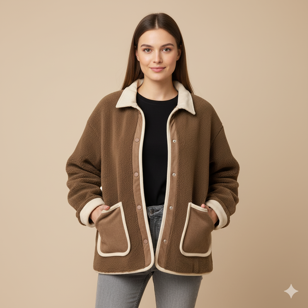 Women’s Thick Fleece Splicing Jacket – Soft Warm Sherpa Outerwear