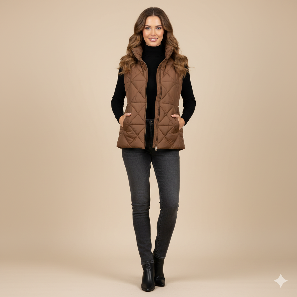 Women’s Loose Fit Puffer Vest – Stand Collar Casual Fashion Waistcoat