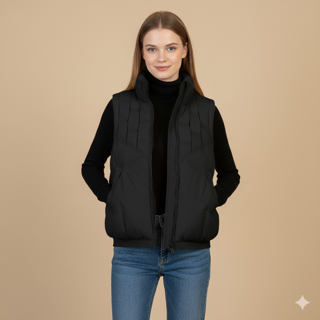 Women’s Loose Fit Puffer Vest – Stand Collar Casual Fashion Waistcoat