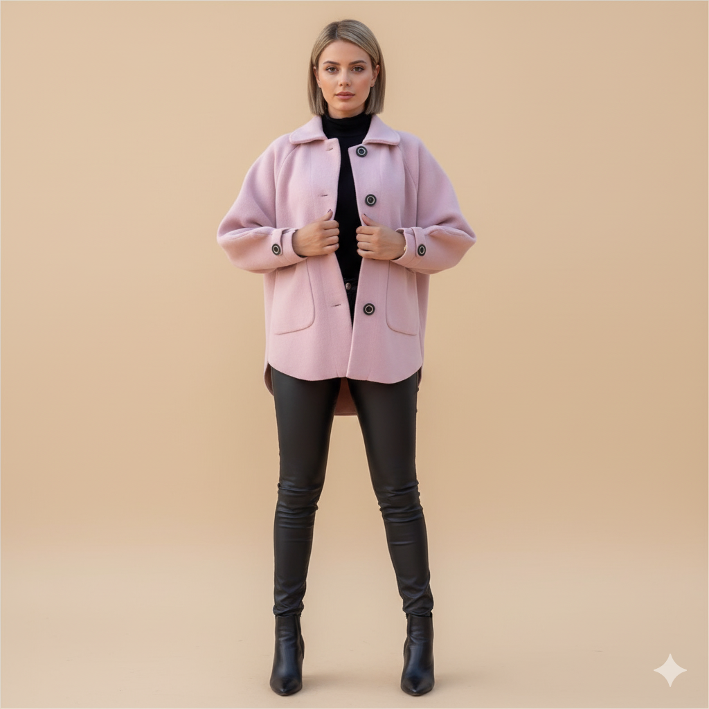 Women's Loose Wool Coat – Casual Lapel Jacket with Pockets