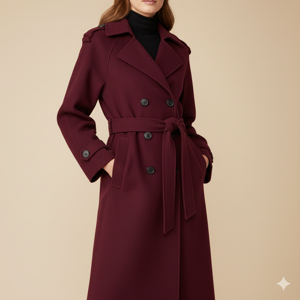 Women’s Wool Trench Coat – Long, Belted and Double-Breasted