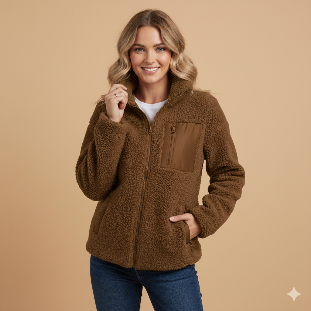 Women's Lambswool Zip-Up Fleece Jacket – Soft Plush Warm Coat