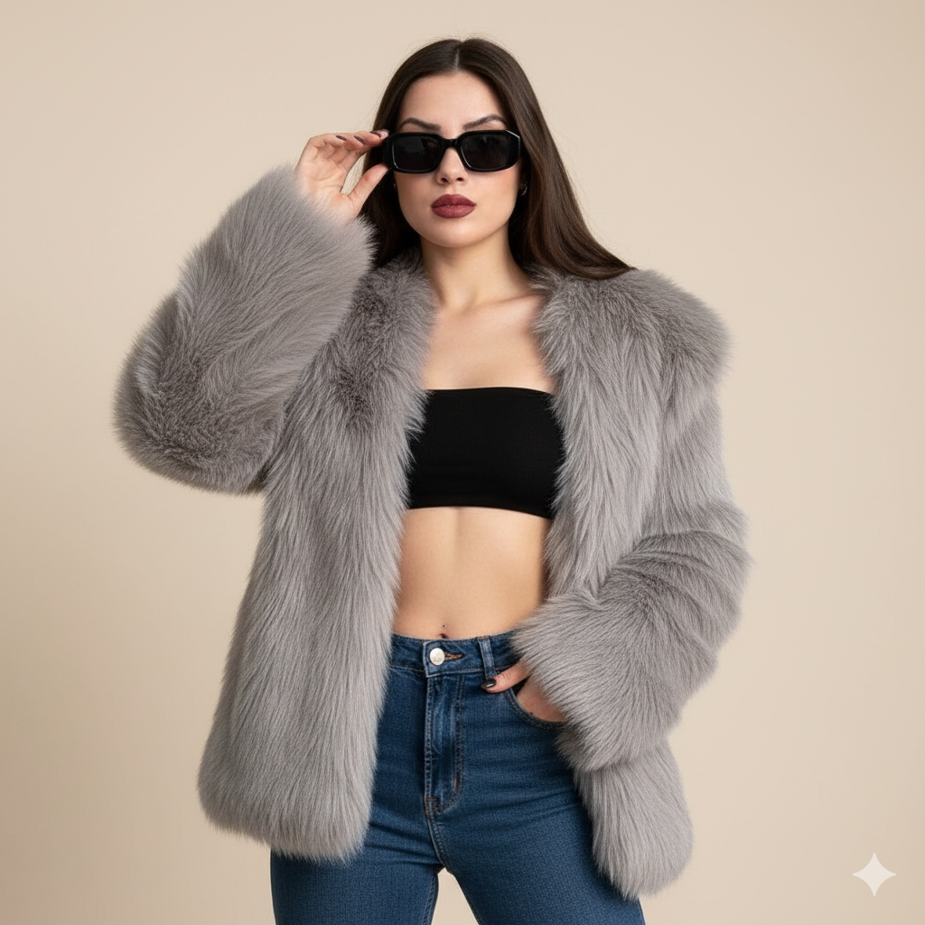 Women's Short Faux Fur Coat – Chic Winter Elegance