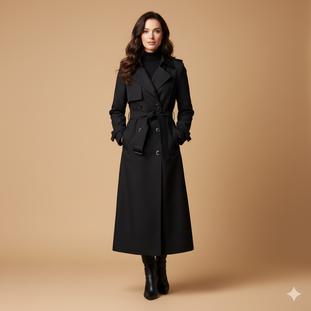Women’s Classic Belted Trench Coat – Elegant Long Lightweight Jacket