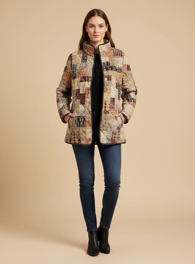 Women’s Quilted Patchwork Cotton Jacket – Vintage Printed Coat