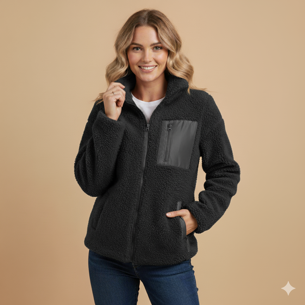 Women's Lambswool Zip-Up Fleece Jacket – Soft Plush Warm Coat