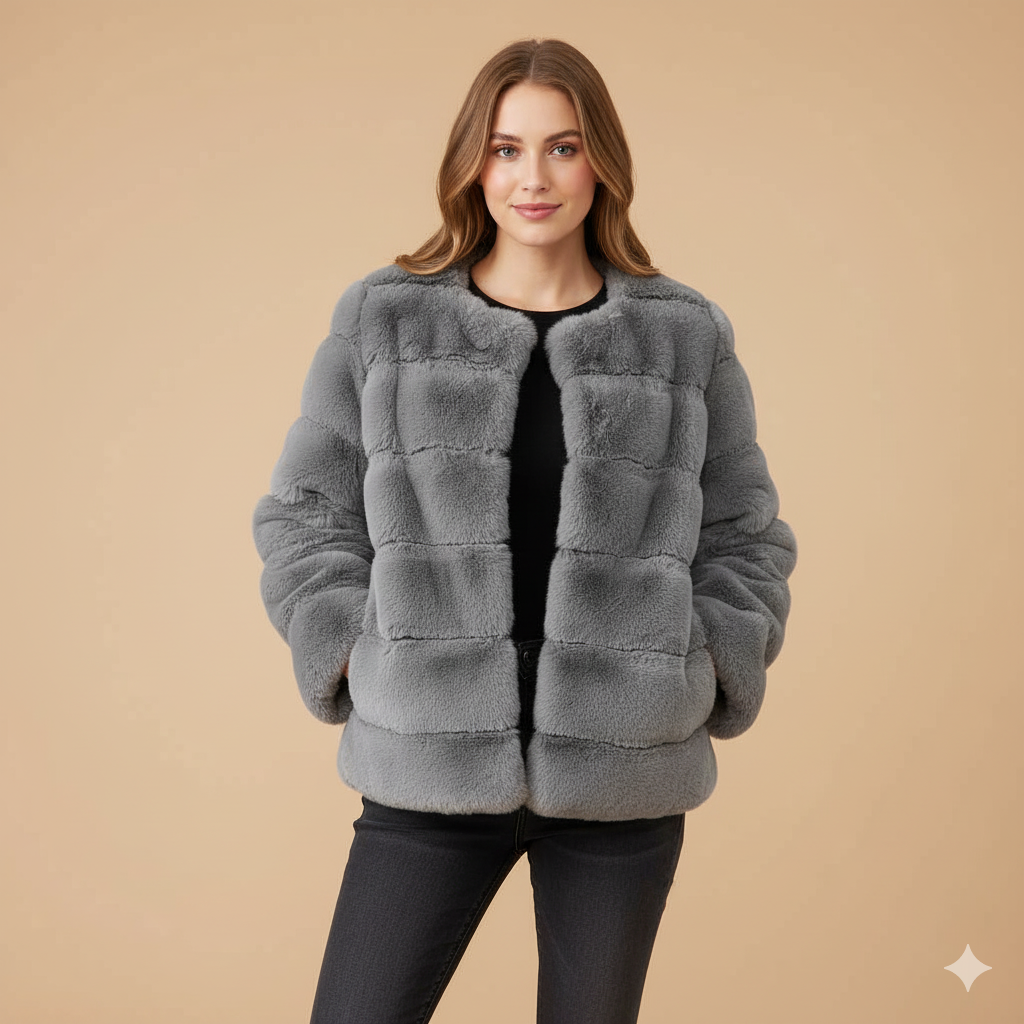 Women's Luxury Faux Fur Coat – Horizontal Stitch Design