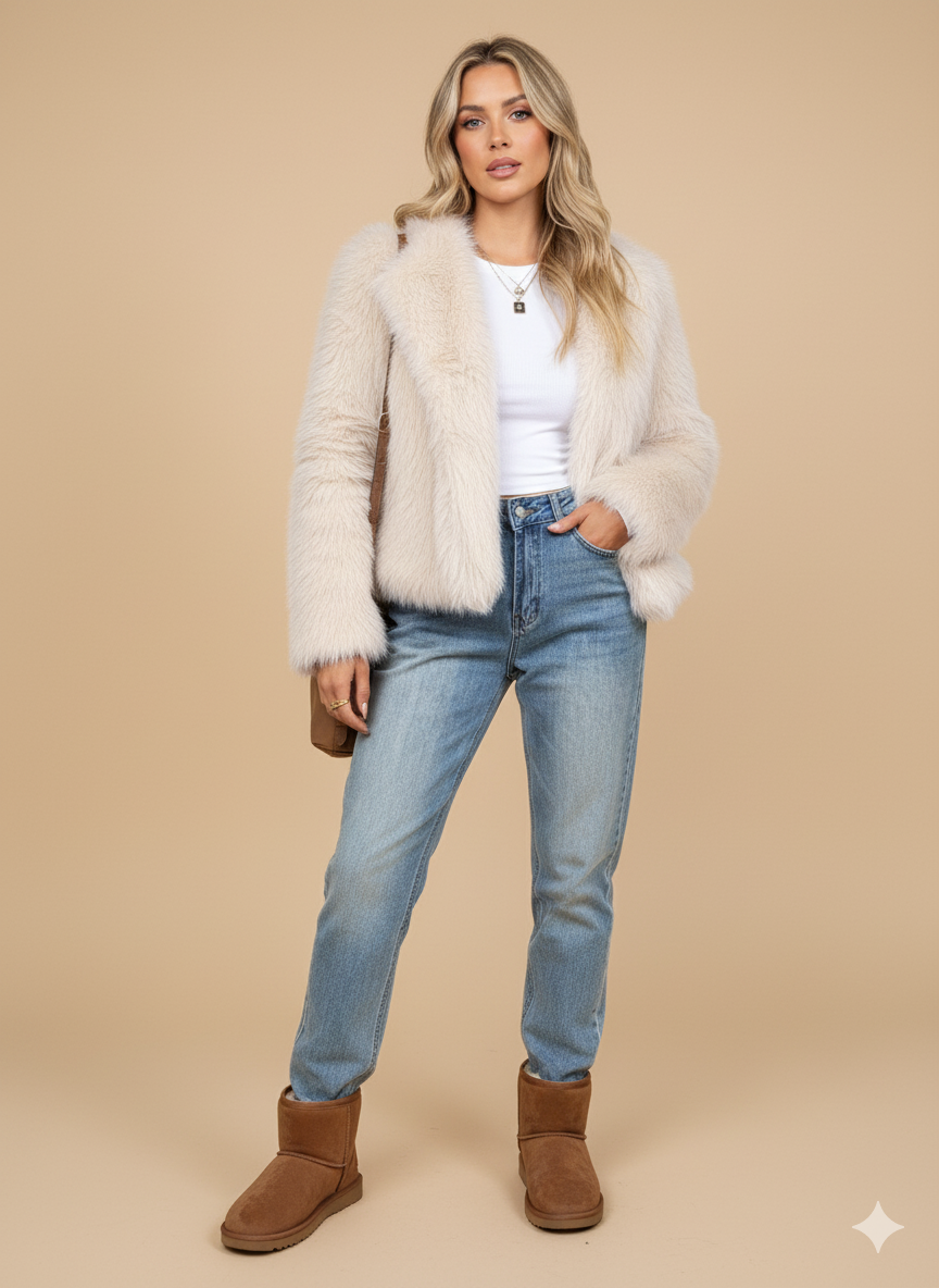 Women's Luxury Faux Fur Long Sleeve Coat – Elegant Winter Outerwear