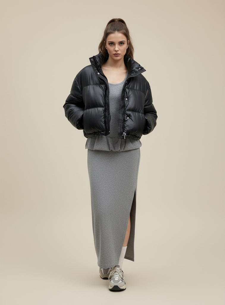 Women's Faux Leather Puffer Jacket – Winter Warm Quilted Coat