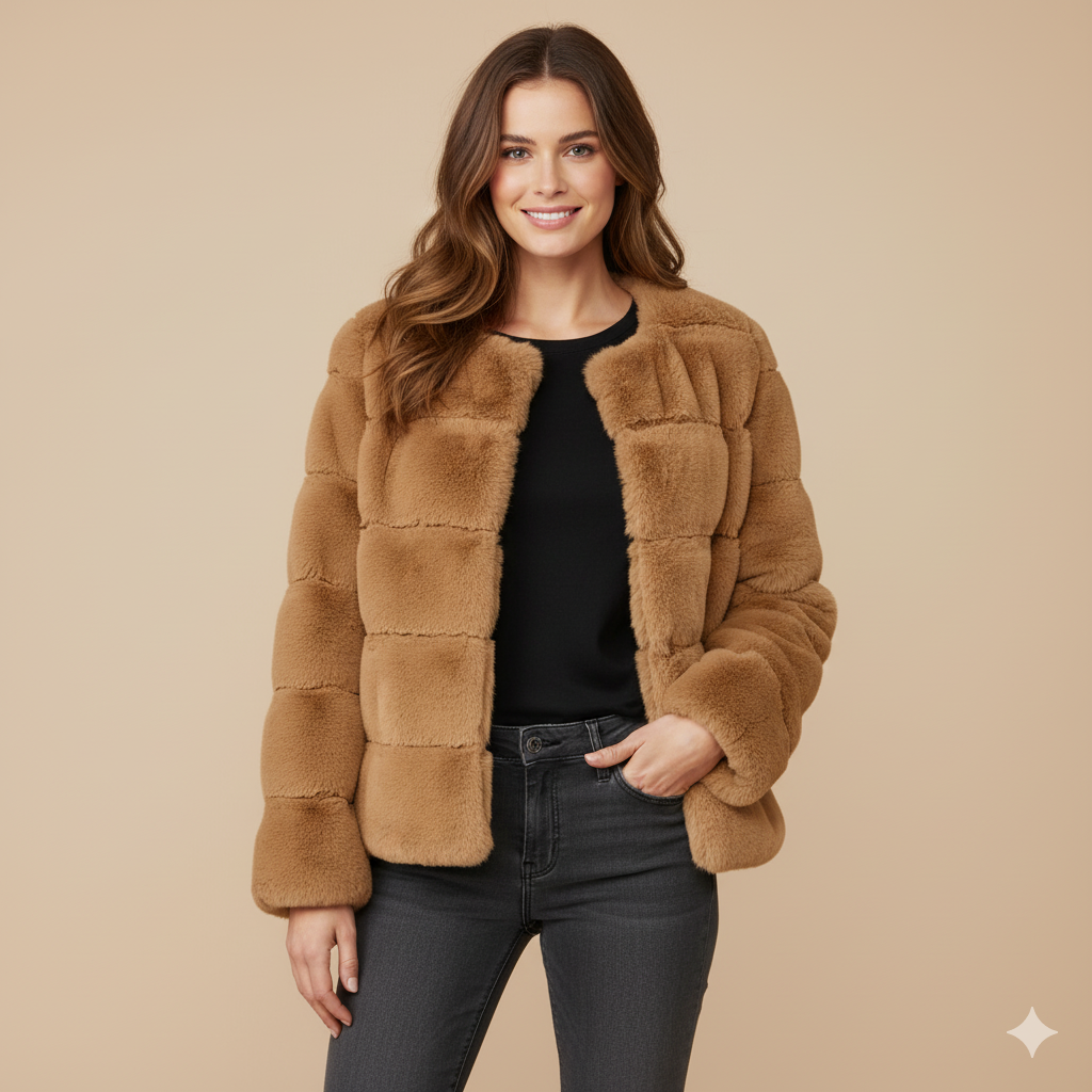 Women's Luxury Faux Fur Coat – Horizontal Stitch Design