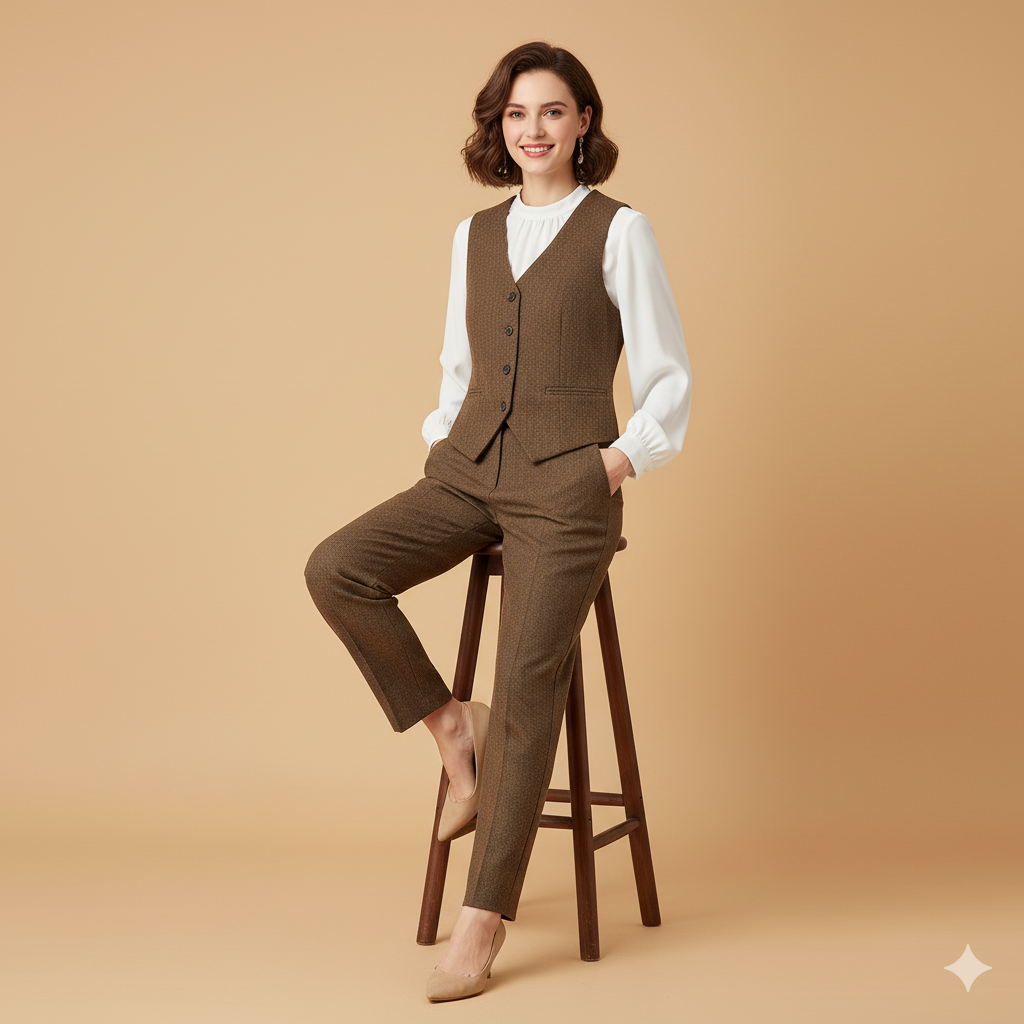 British Old Money Style Woolen Vest – Elegant Women’s Spring Waistcoat