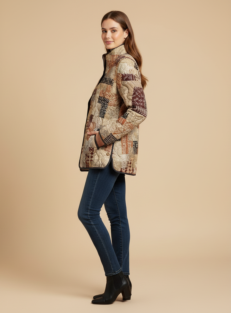 Women’s Quilted Patchwork Cotton Jacket – Vintage Printed Coat