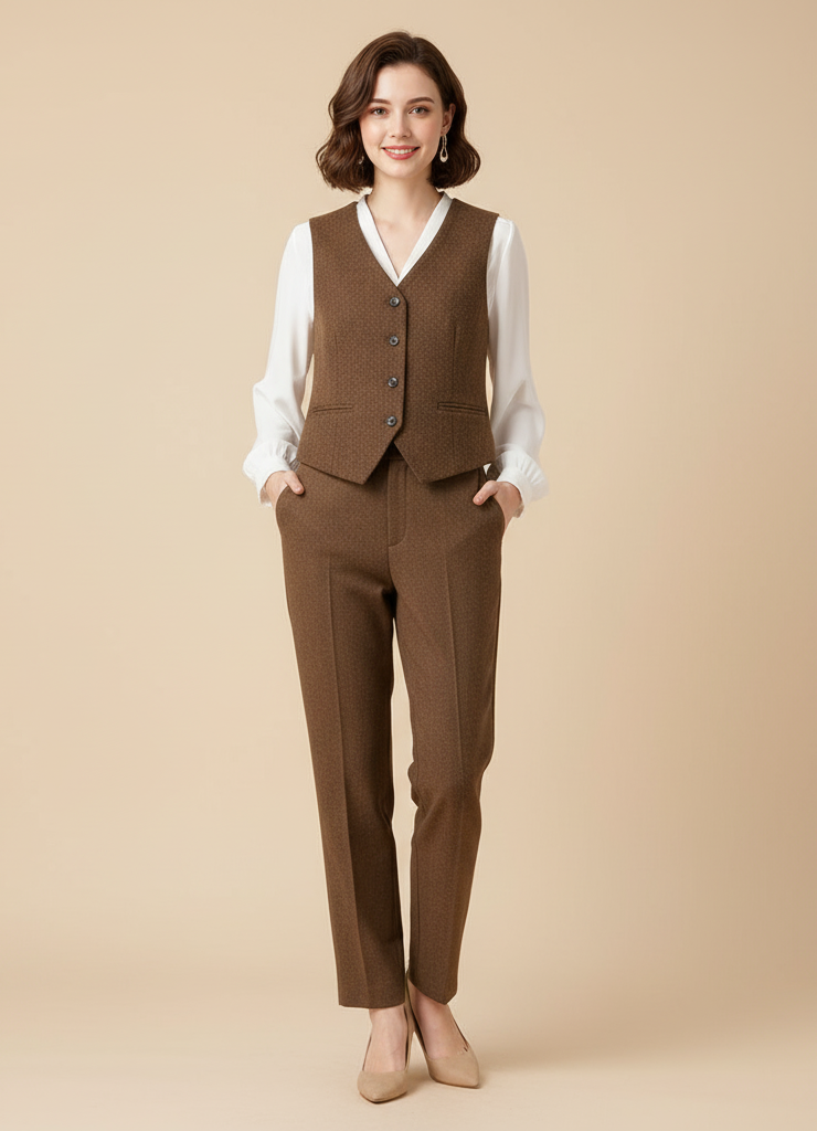 British Old Money Style Woolen Vest – Elegant Women’s Spring Waistcoat