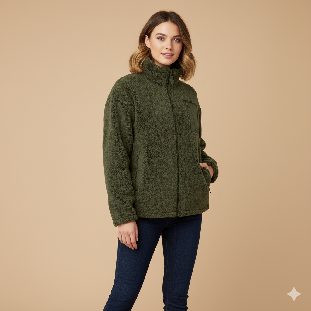 Women's Lambswool Zip-Up Fleece Jacket – Soft Plush Warm Coat