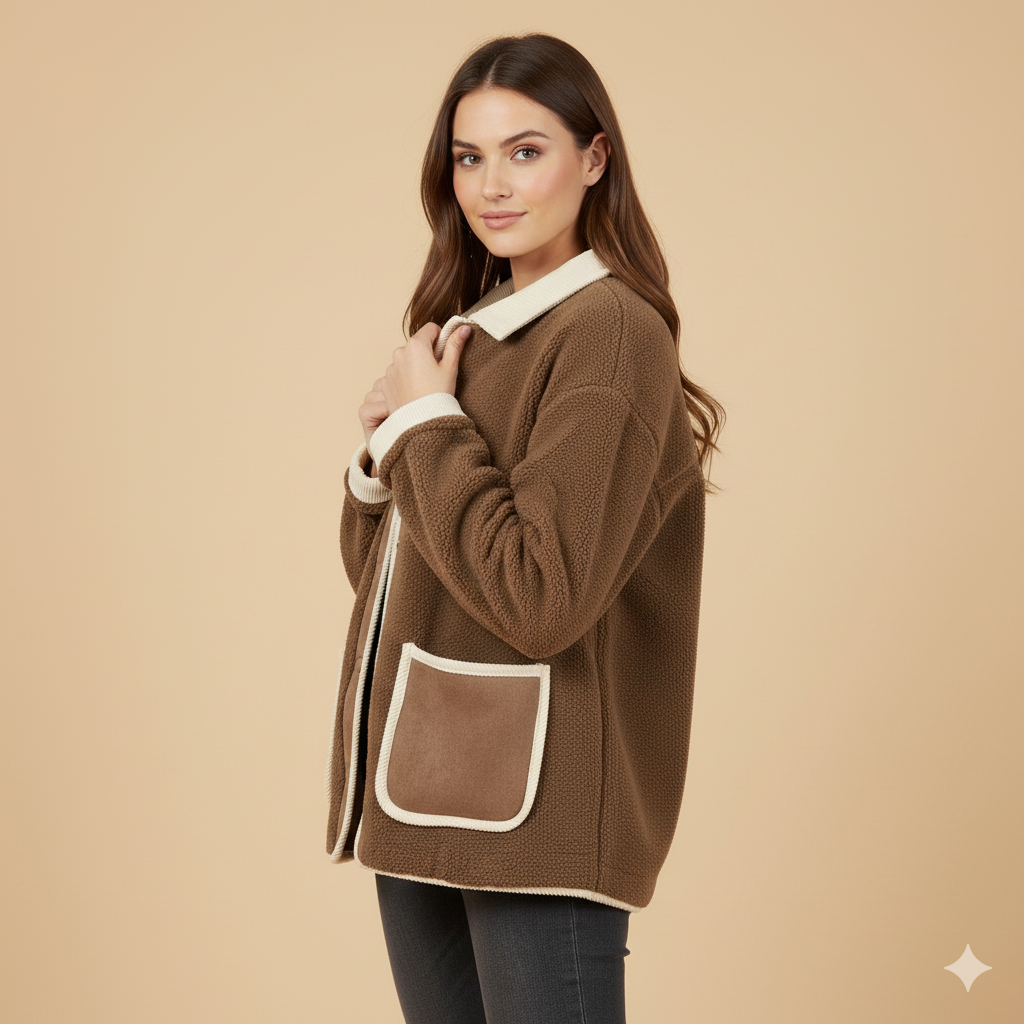 Women’s Thick Fleece Splicing Jacket – Soft Warm Sherpa Outerwear