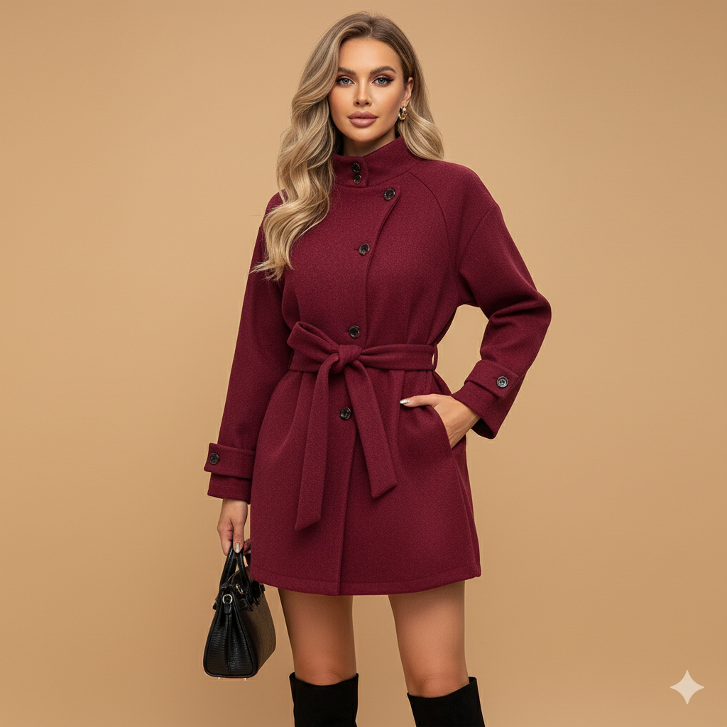 Women's Belted Wool Coat – Elegant Short Trench Style