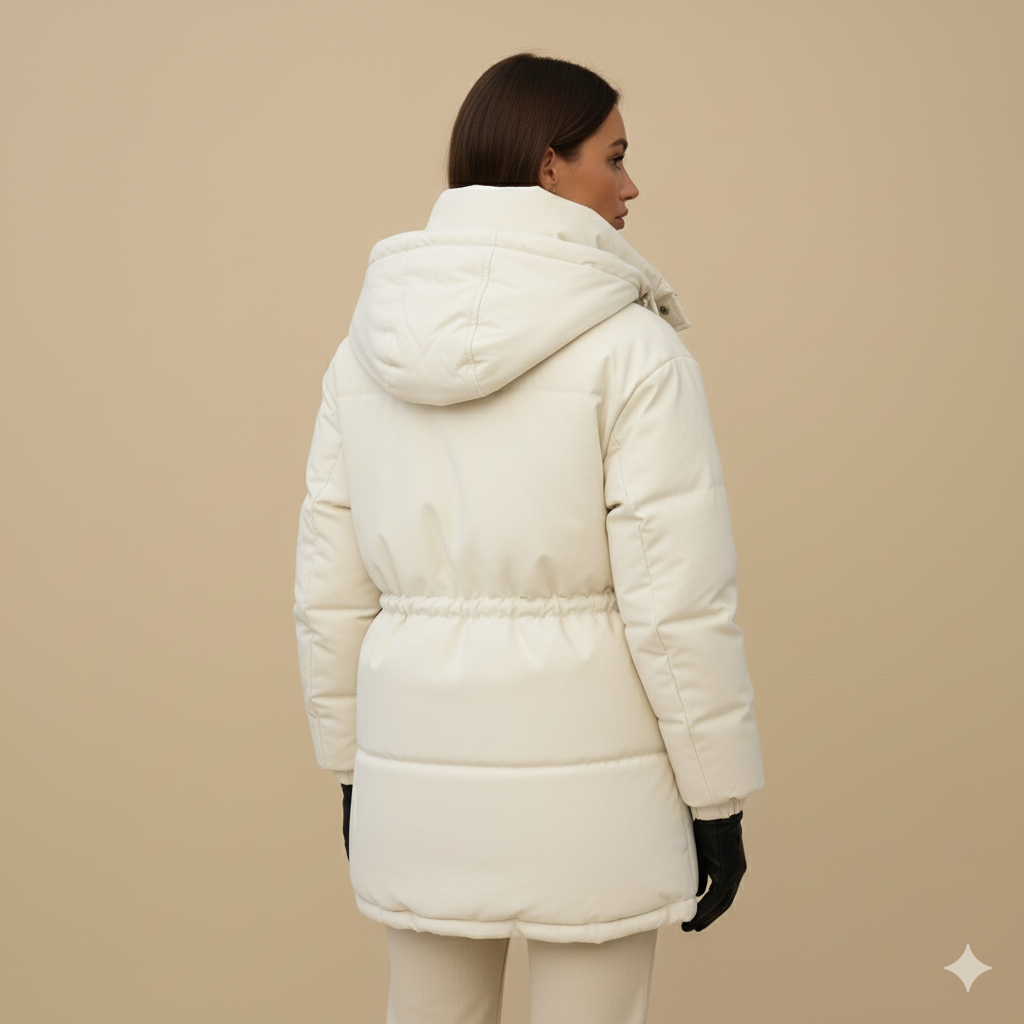 Women's Quilted Puffer Coat – Slim-Fit Drawstring Waist Winter Jacket