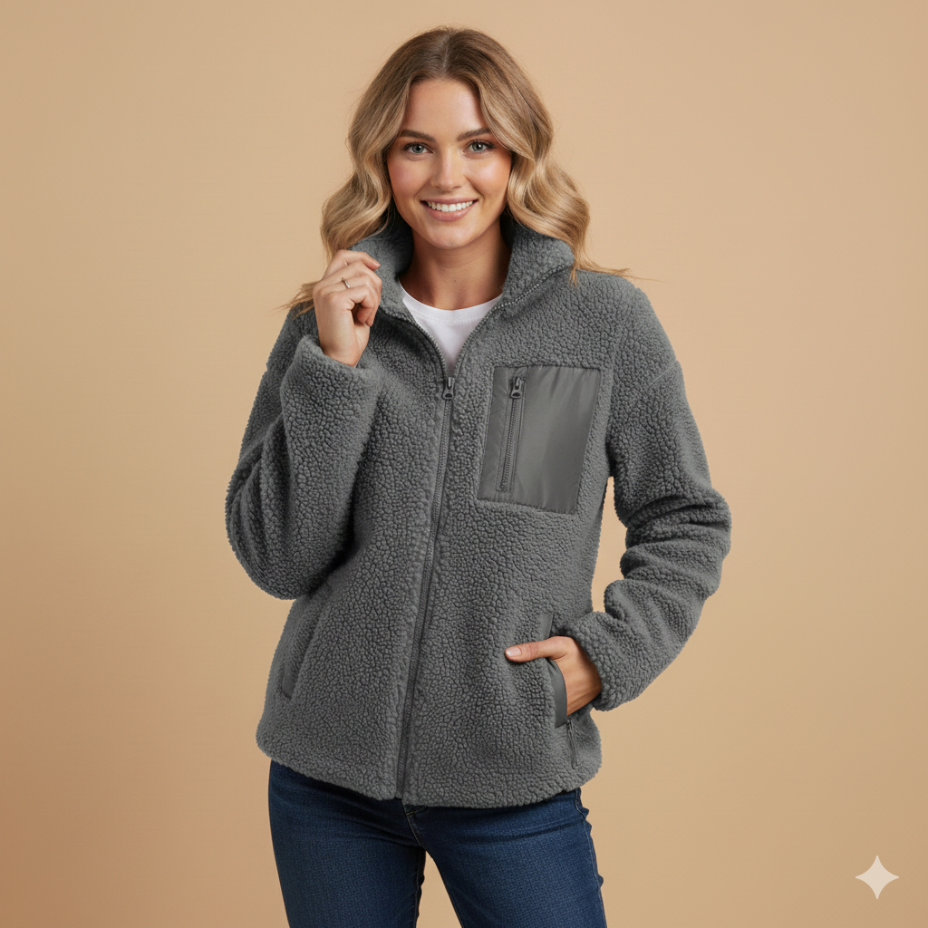 Women's Lambswool Zip-Up Fleece Jacket – Soft Plush Warm Coat