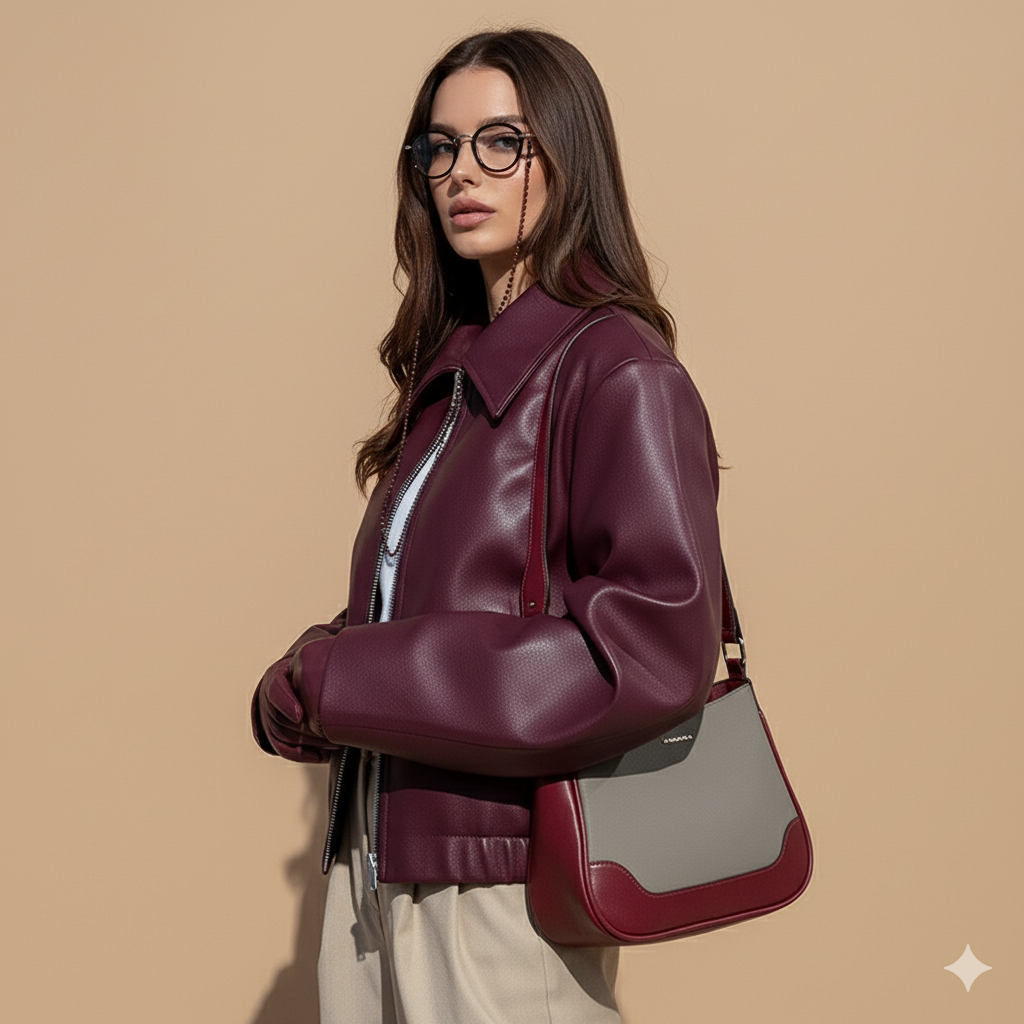 Women’s Faux Leather ''Biker'' Jacket – Vintage Style with Lapel Collar