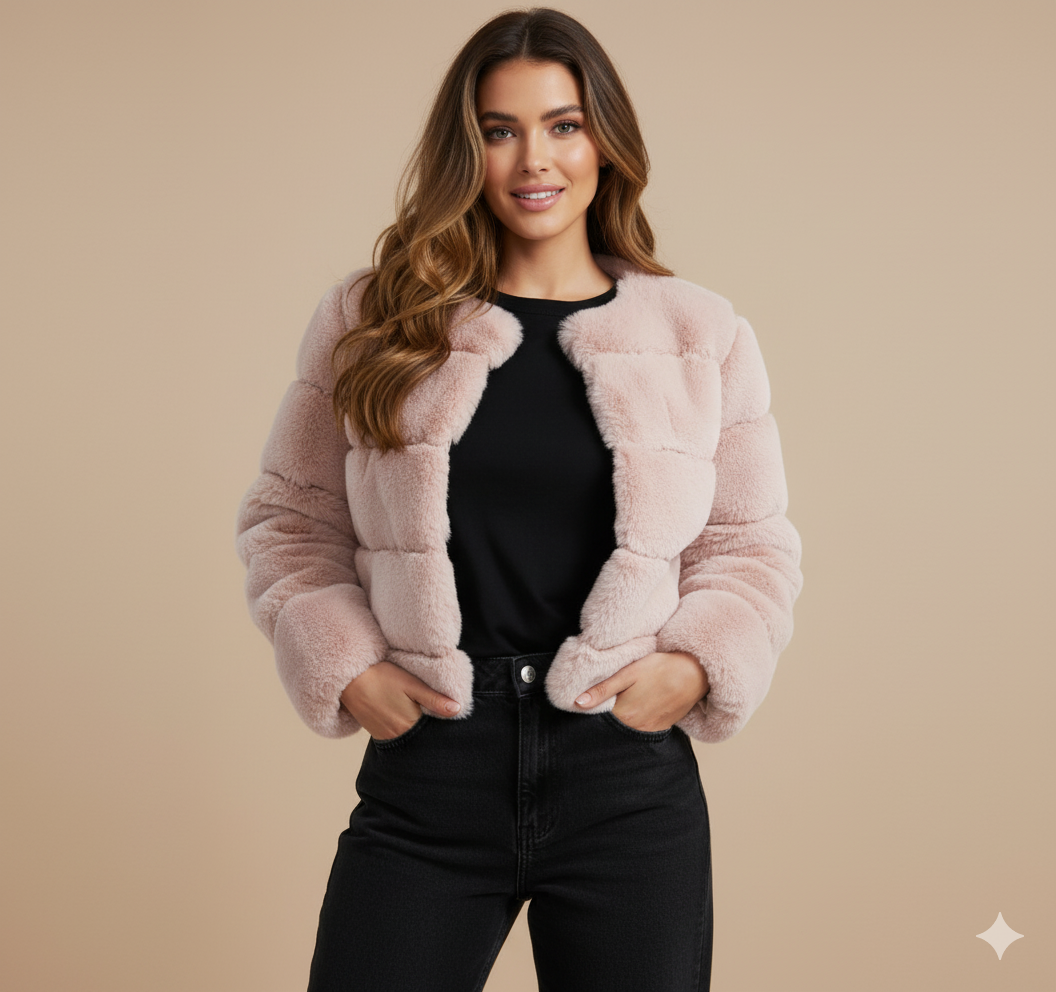 Women's Luxury Faux Fur Coat – Horizontal Stitch Design