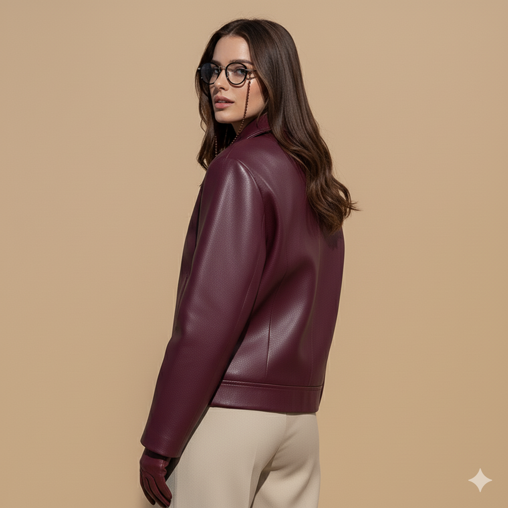 Women’s Faux Leather ''Biker'' Jacket – Vintage Style with Lapel Collar