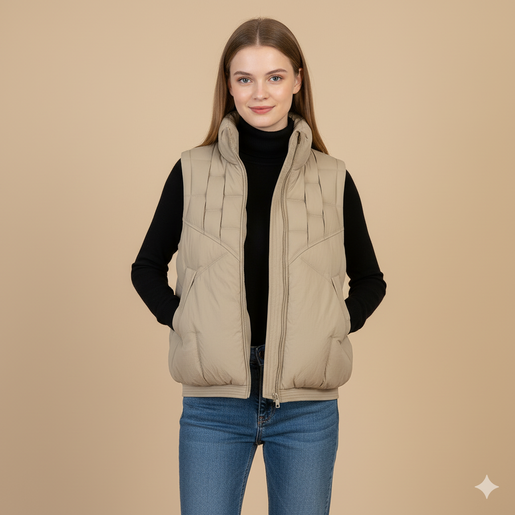 Women’s Loose Fit Puffer Vest – Stand Collar Casual Fashion Waistcoat
