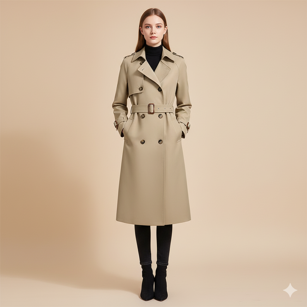Women’s Classic Belted Trench Coat – Elegant Long Lightweight Jacket
