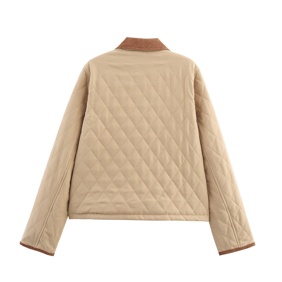 Women’s Corduroy Lapel Quilted Jacket – Short, Warm and Casual