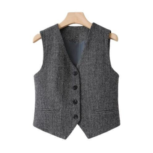 British Old Money Style Woolen Vest – Elegant Women’s Spring Waistcoat