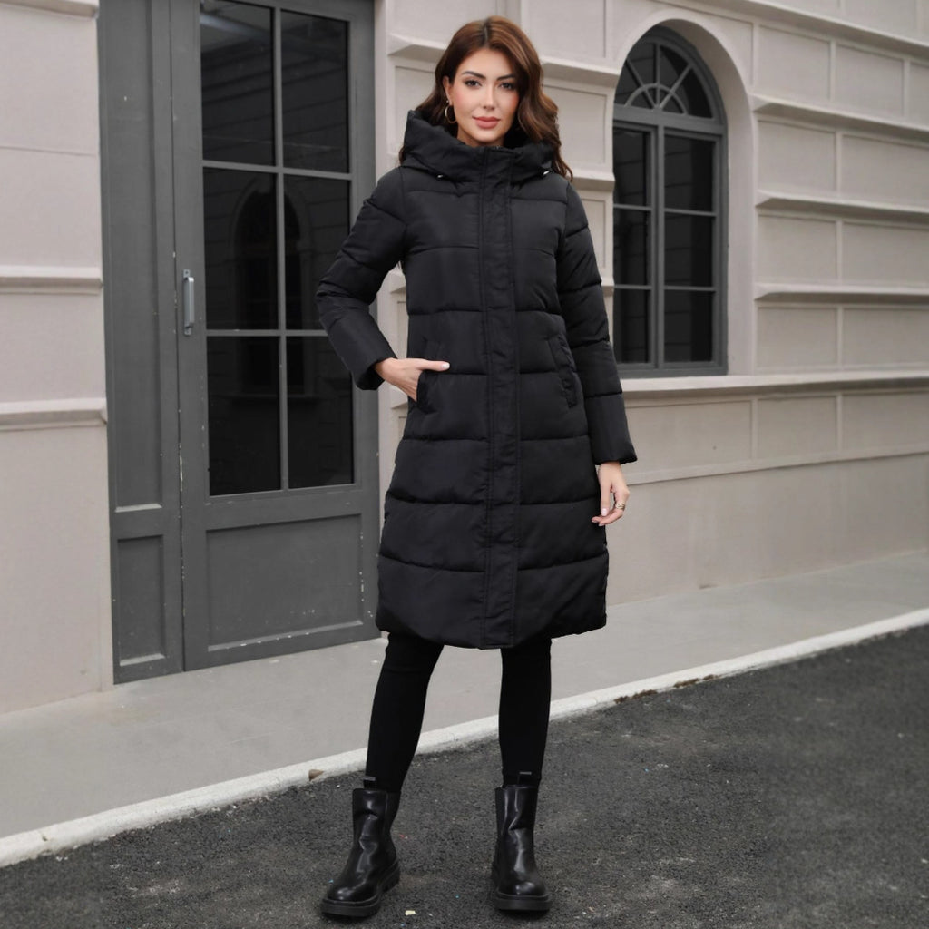 Women’s Long Hooded Puffer Coat – Warm, Slim Fit and Cold-Resistant