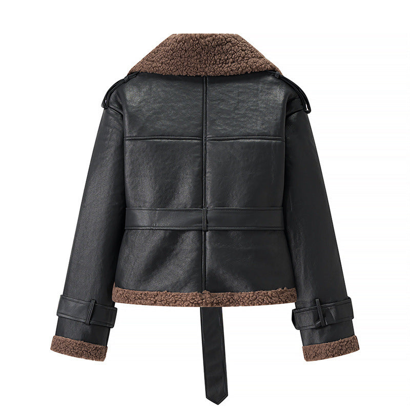 Women’s Leather Aviator Jacket – Short and Shearling-Lined